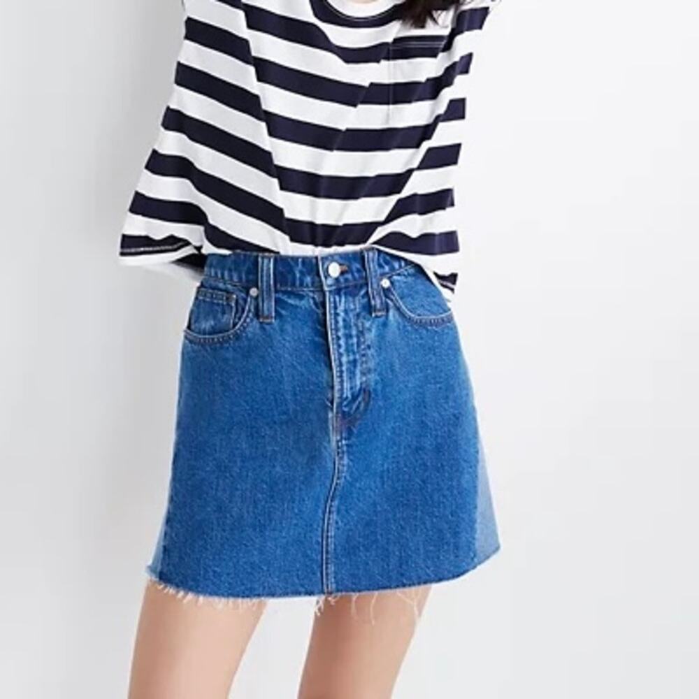 MADEWELL Rigid Denim A Line Raw Hem Mini Skirt 25